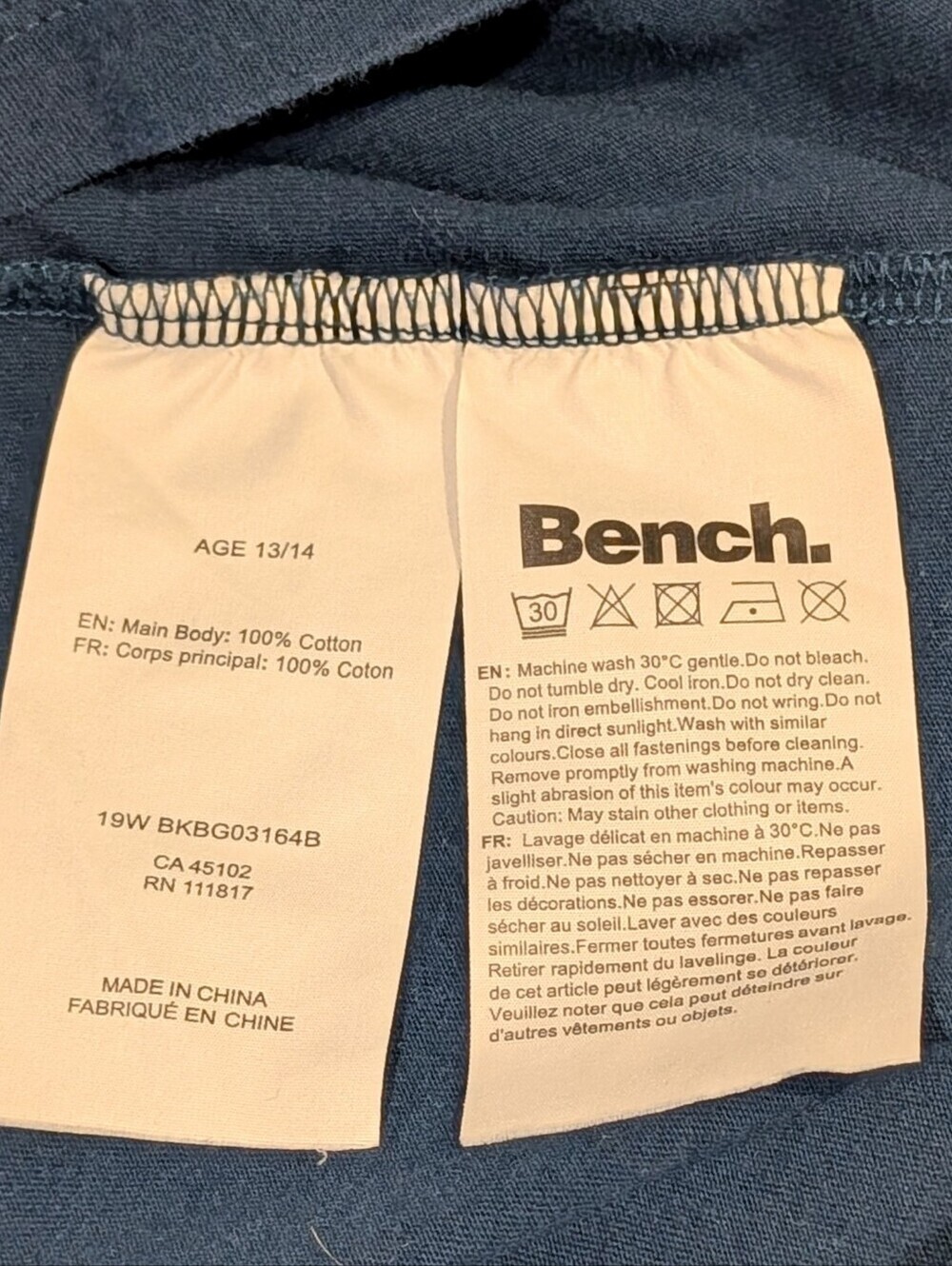 Youth Bench Navy Long-Sleeve  T-Shirt with Orange Logo Size 13-14 - Picture 5 of 6